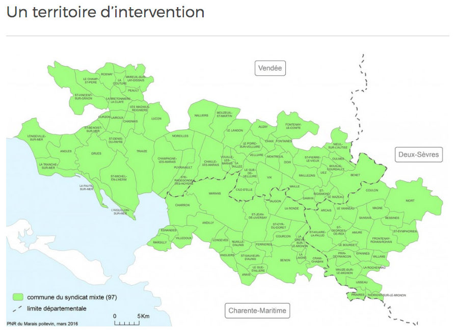 Carte des communes du territoire du Parc naturel régional du Marais poitevin